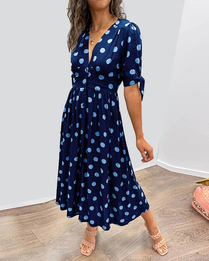 Mina™ | V-Neck Polka Dot Dress