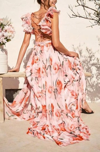 Backless printed maxi dress