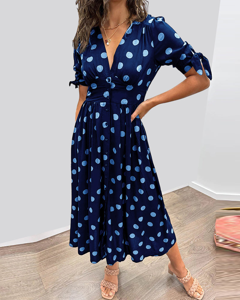 Mina™ | V-Neck Polka Dot Dress