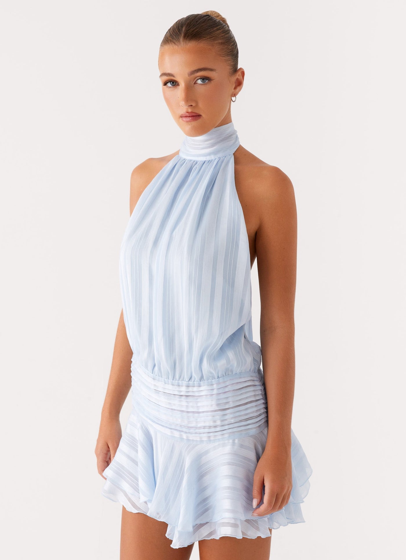Barret Halter Neck Ruffle Mini Dress
